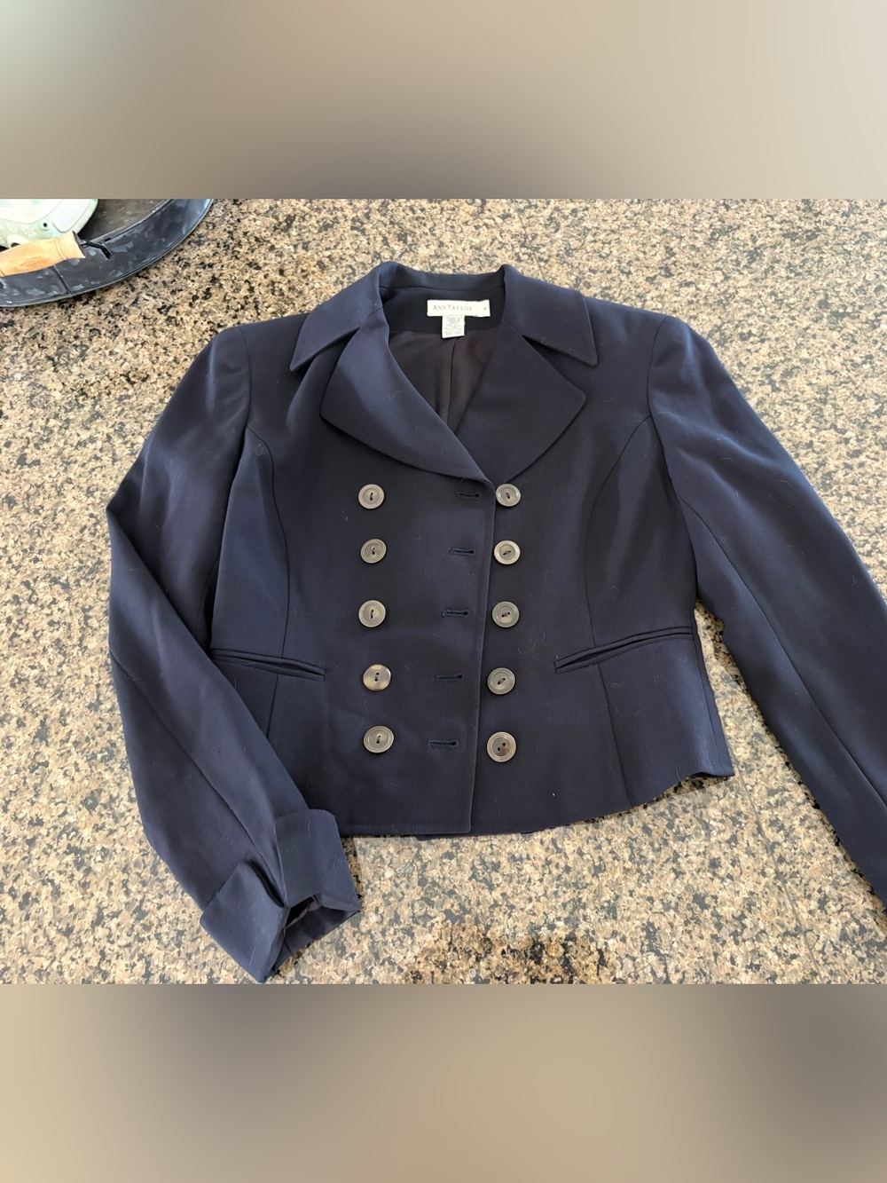 Ann Taylor Women’s Navy Military Jacket Double Breasted Button Lined Pockets 4
